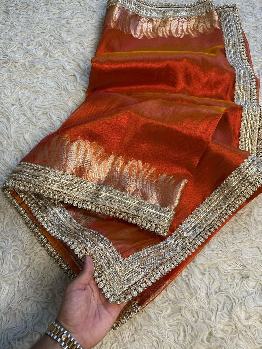 Banarasi Tissue Mirchi Border Soft saree