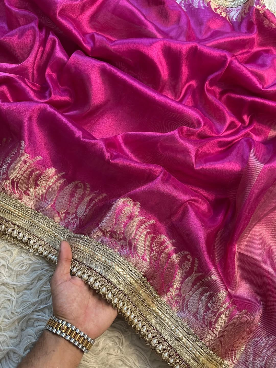 Banarasi Tissue Mirchi Border Soft saree