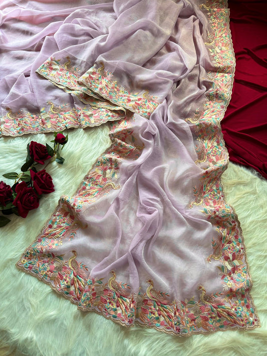 Premium moss chiffon saree