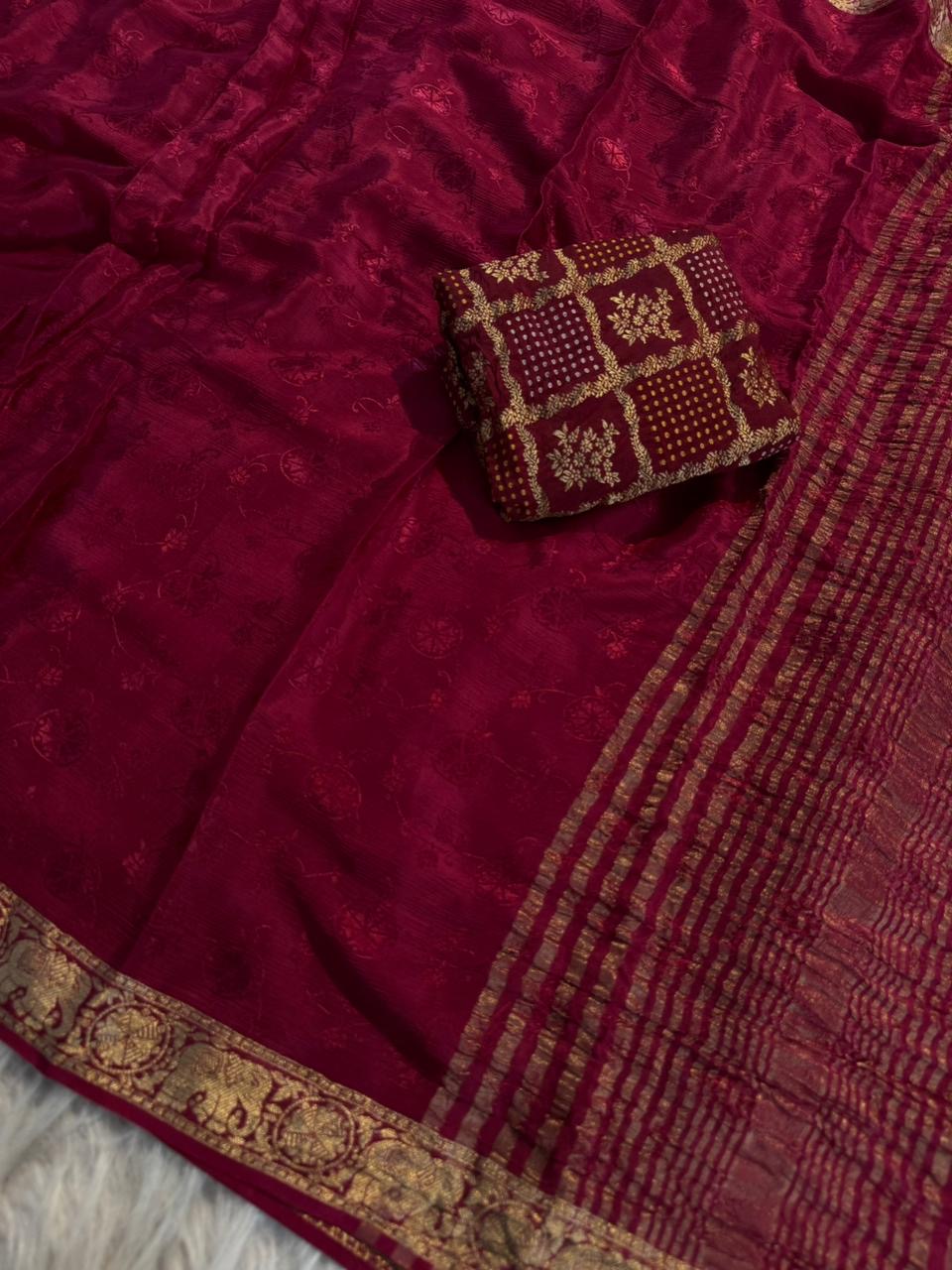 Pure viscose chinnon silk saree