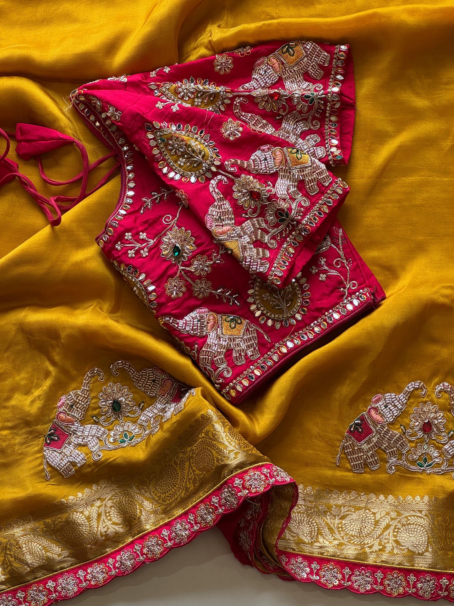Dola silk saree with beads handwork of elephant