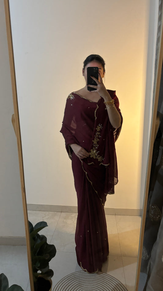 Soft crush saree with beautiful handwork