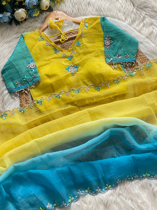 Pure soft crunchy pedding silk saree