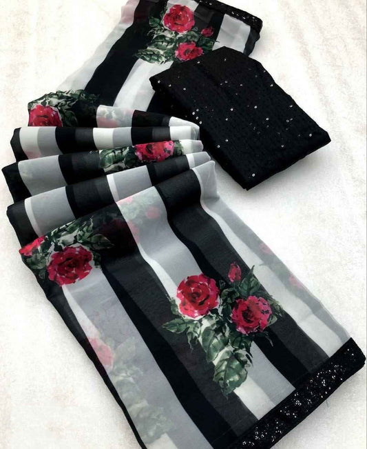 Digital Sequence Lace Work Saree And Blouse