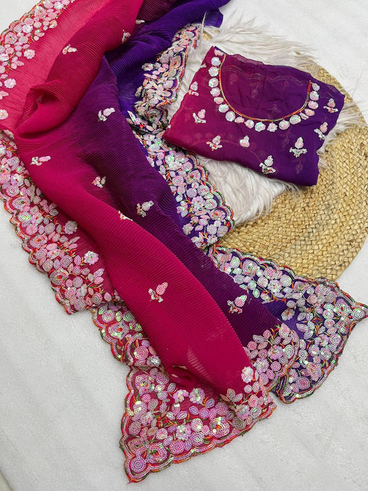 Pure Georgette Crushed Fabric Saree