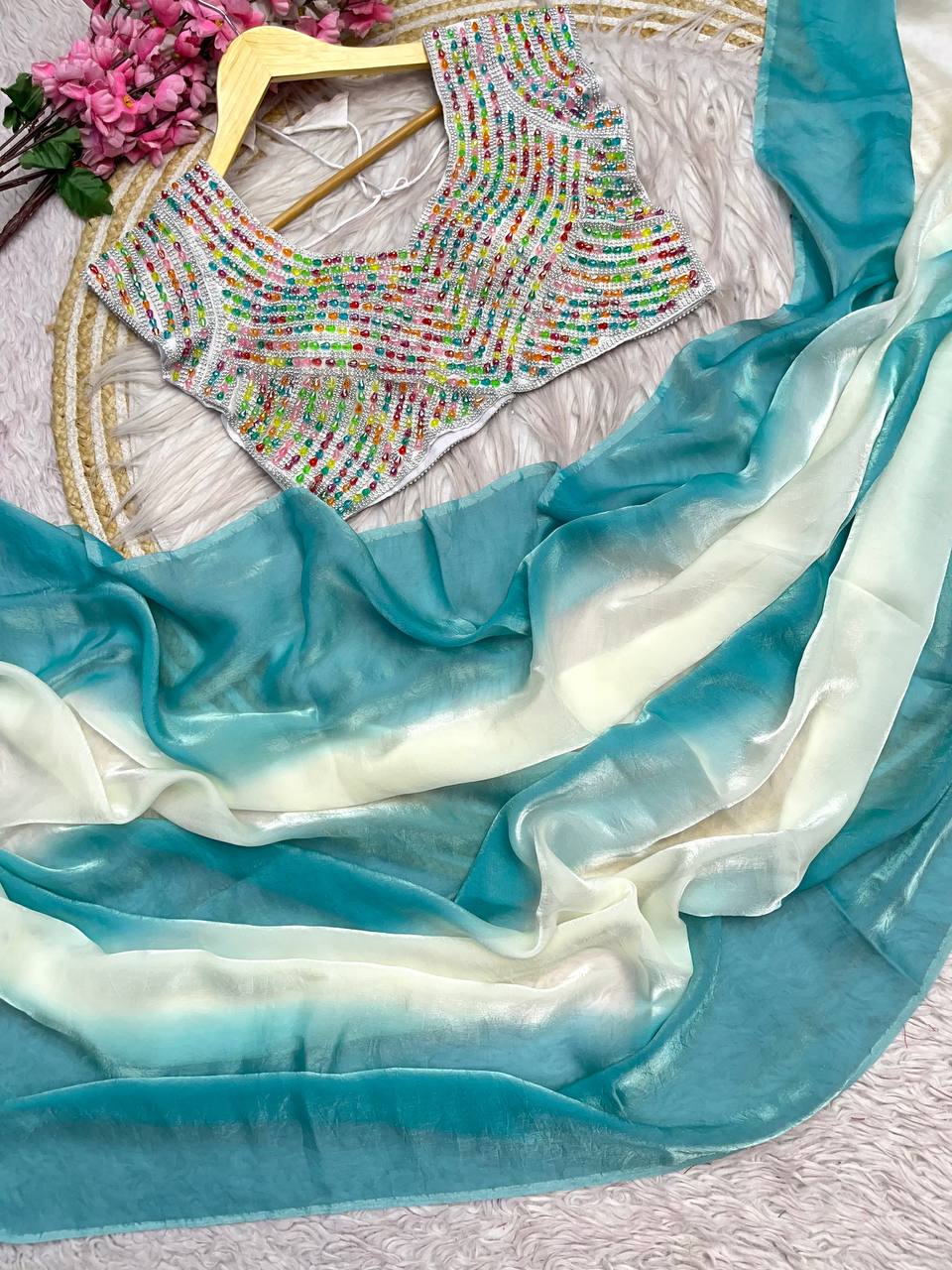 Pure soft fendi sattin padding saree.