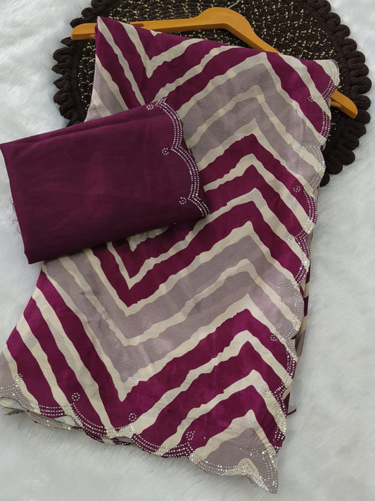 Chinon Lehriya Design Saree