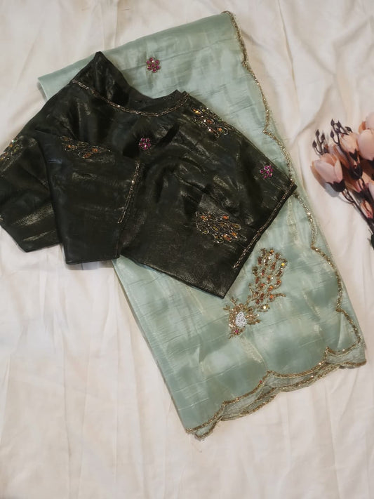 Gold Tissue Crush Saree