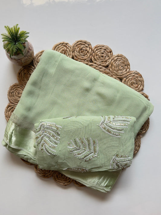 Premium Pure Viscous Georgette Satin Patta Saree