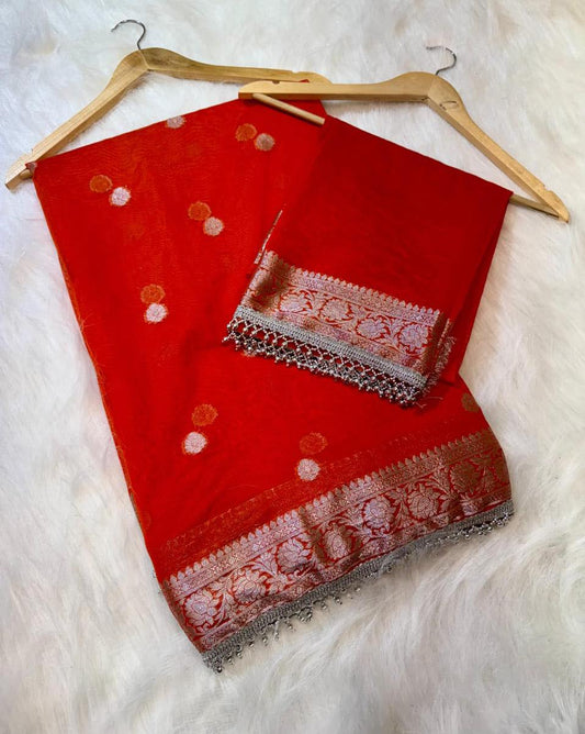 BANARASI SOFT KHADDI KATAN GEORGETTE SILK SAREE