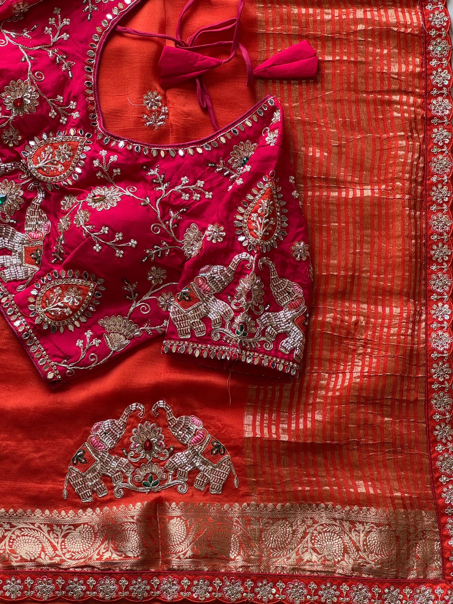 Dola silk saree with beads handwork of elephant