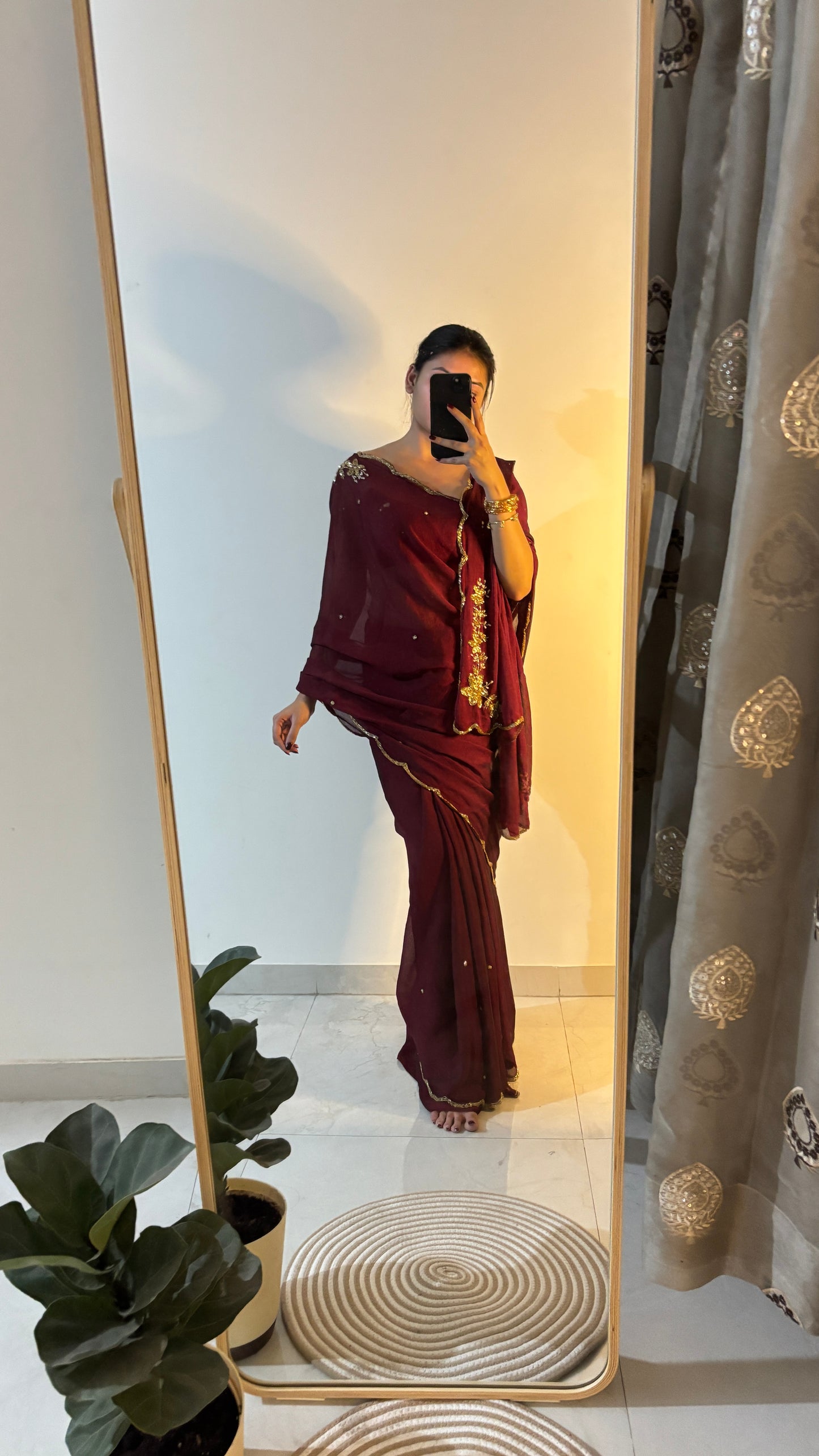 Soft crush saree with beautiful handwork