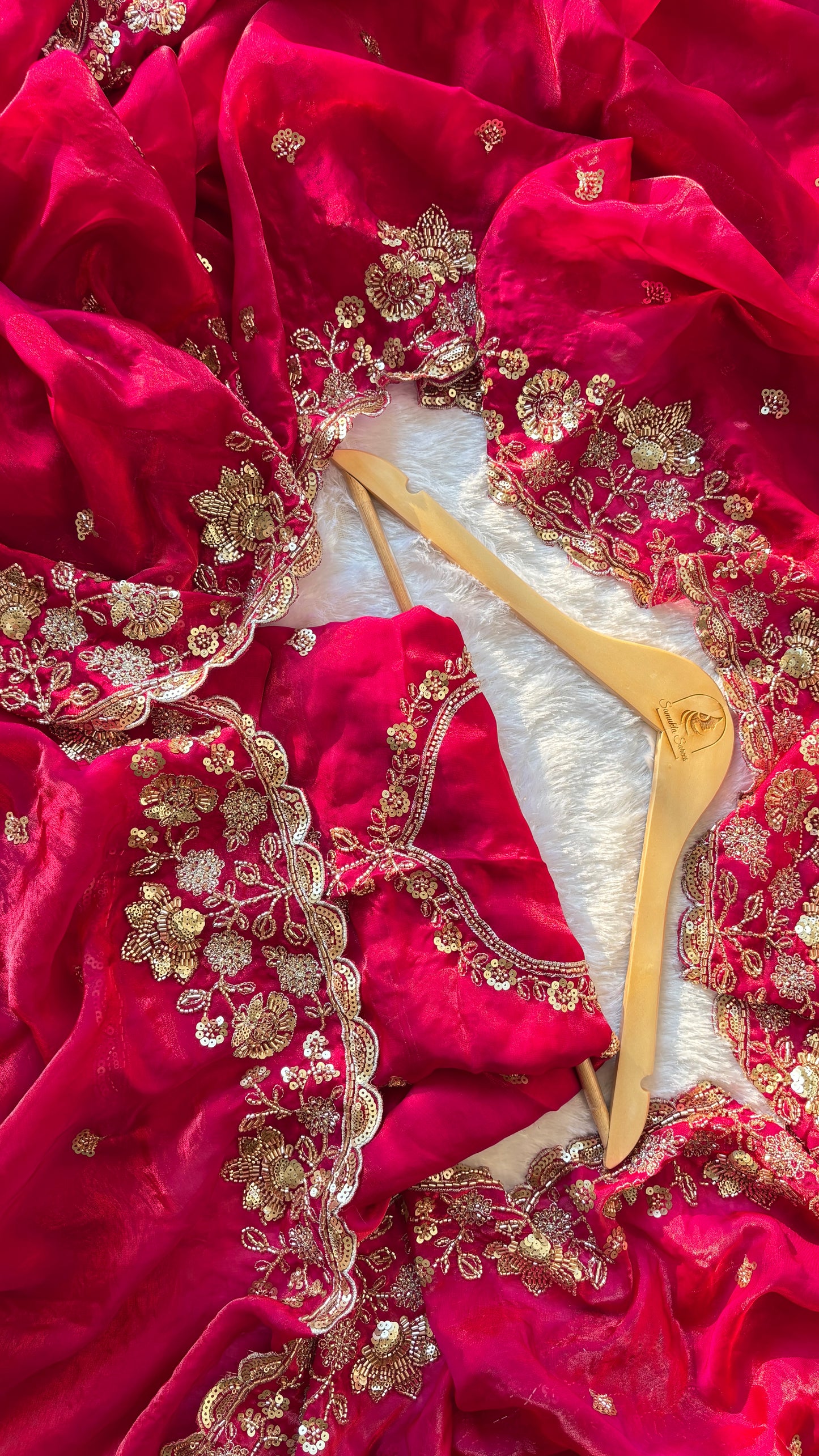 Beautiful satin silk saree with beads work