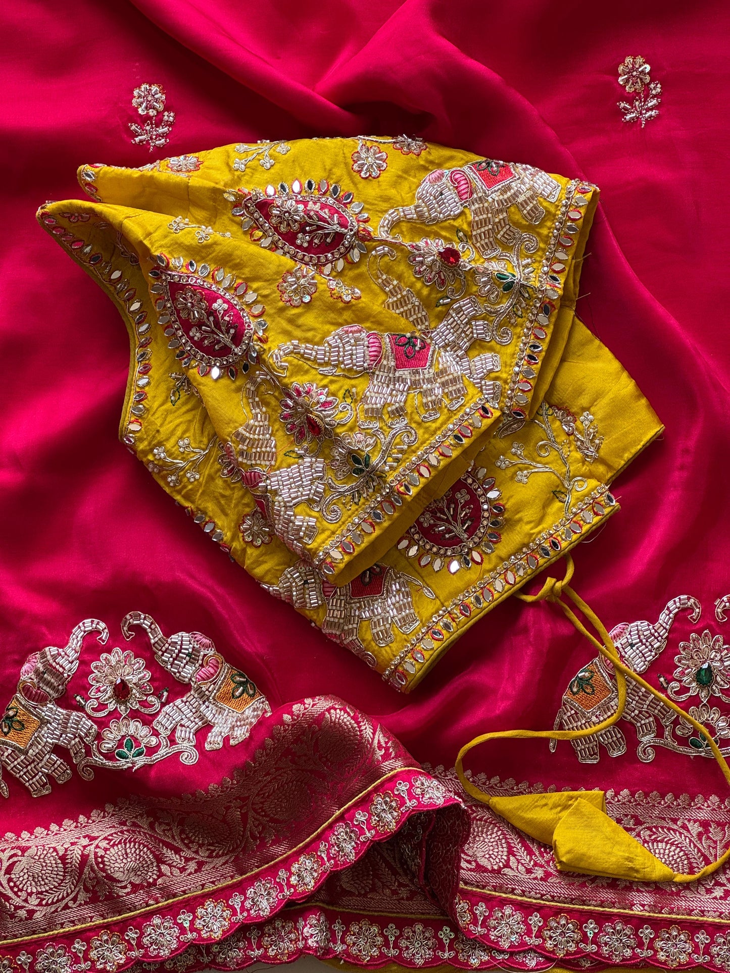 Dola silk saree with beads handwork of elephant