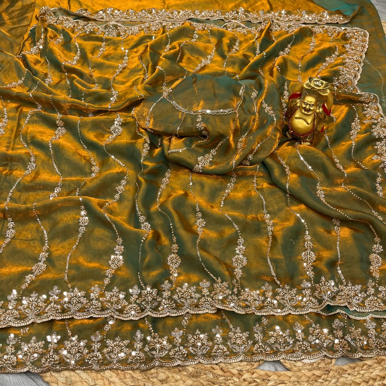 Space silk saree with sequence embroidery