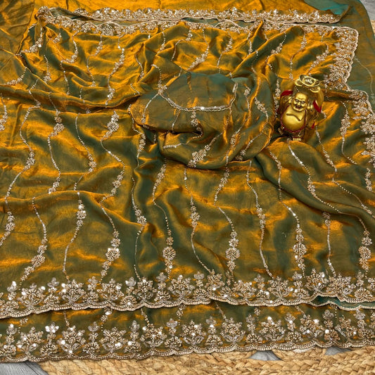 Space silk saree with sequence embroidery
