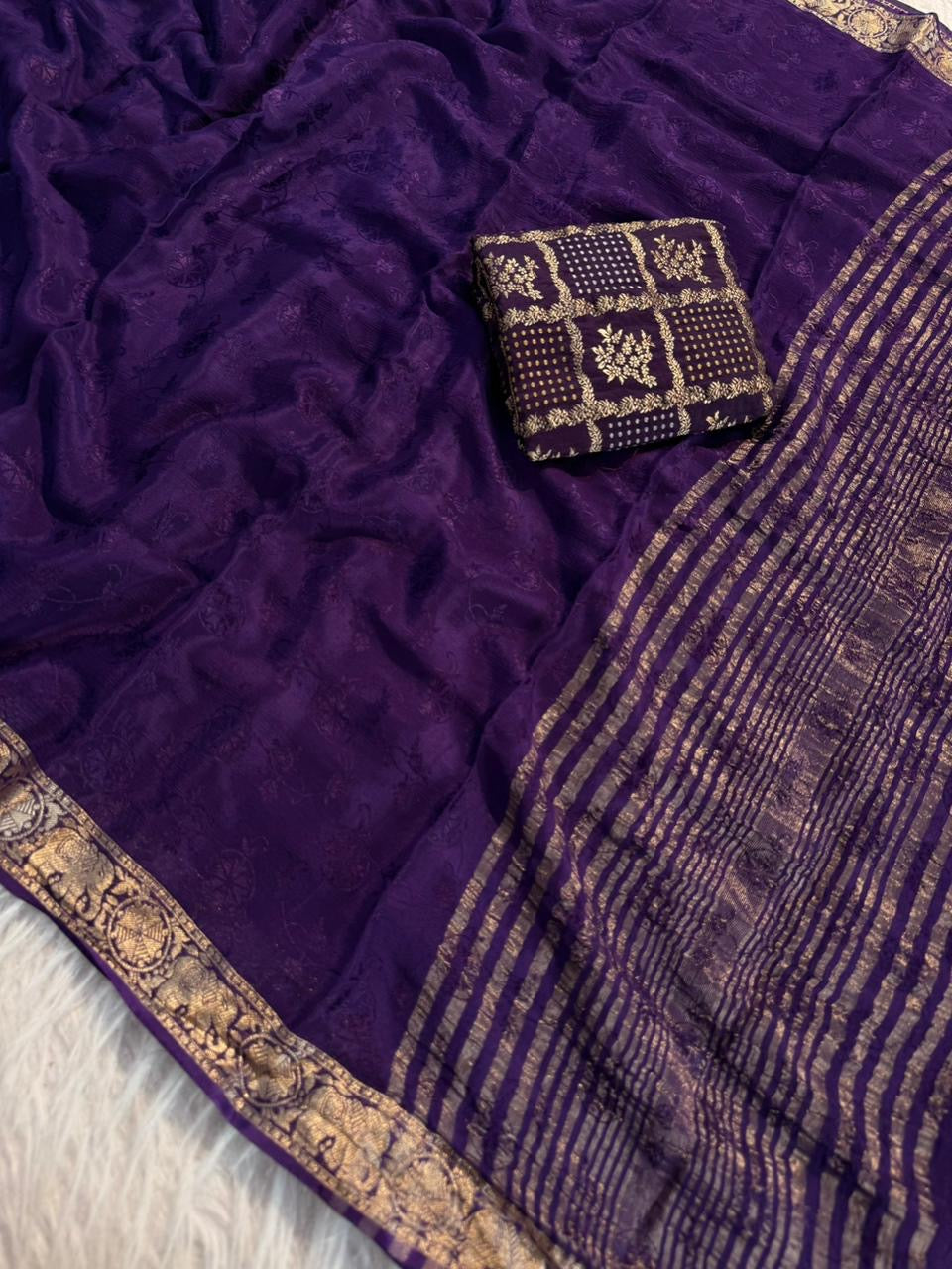 Pure viscose chinnon silk saree