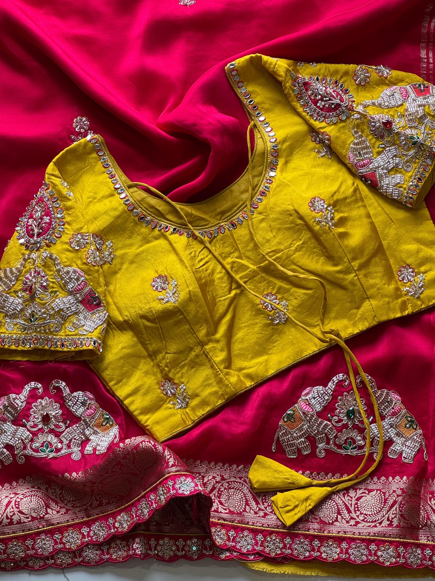 Dola silk saree with beads handwork of elephant