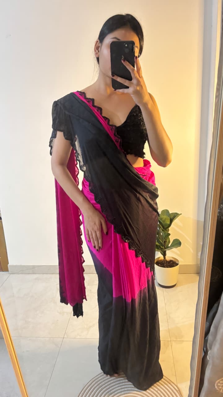 viscose chinnon saree with beautiful cutdana buttis