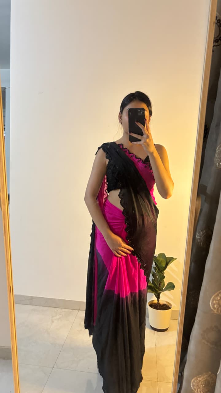 viscose chinnon saree with beautiful cutdana buttis