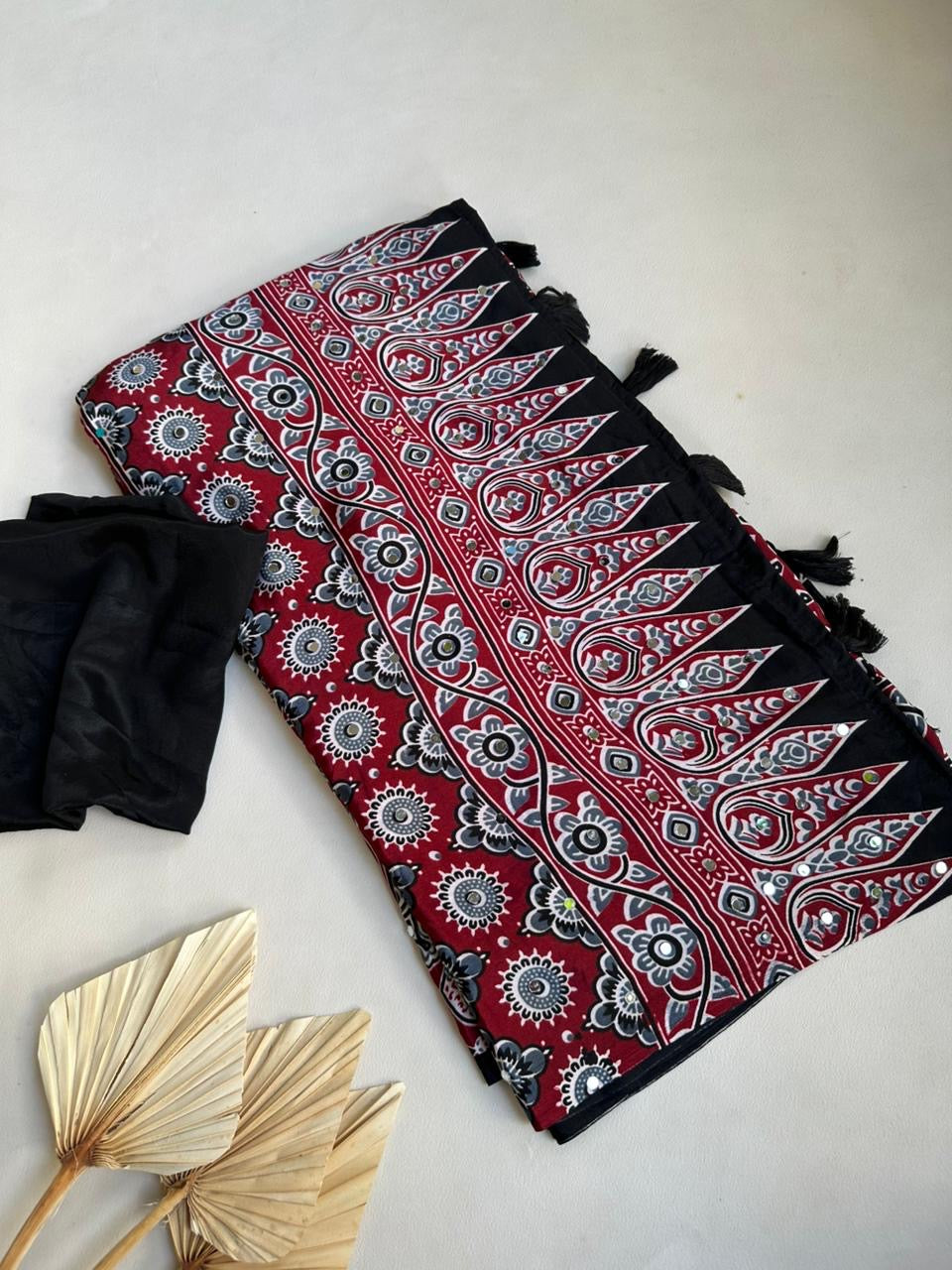 Ajrakh mirror work saree