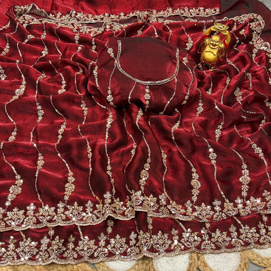 Space silk saree with sequence embroidery