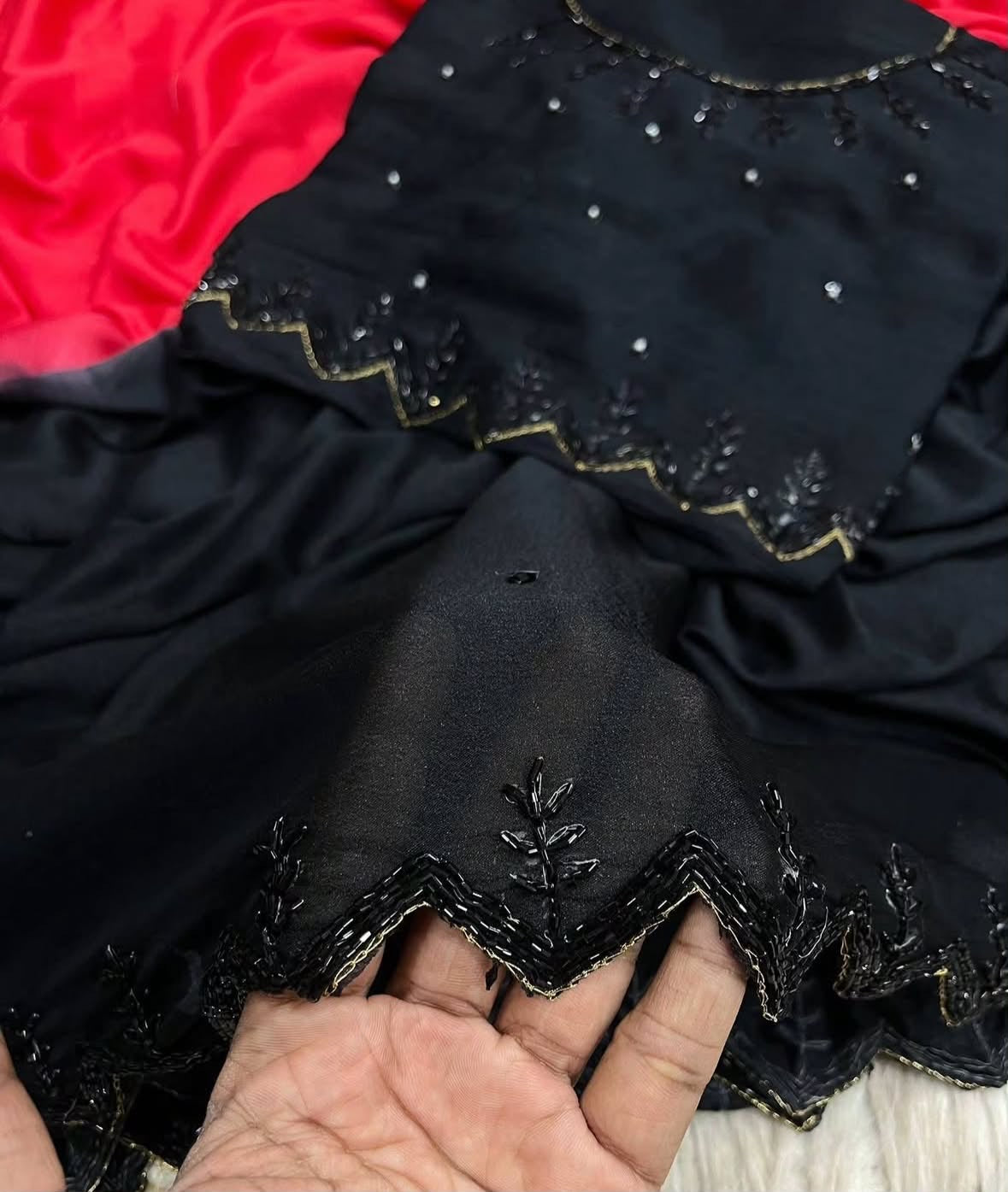 viscose chinnon saree with beautiful cutdana buttis