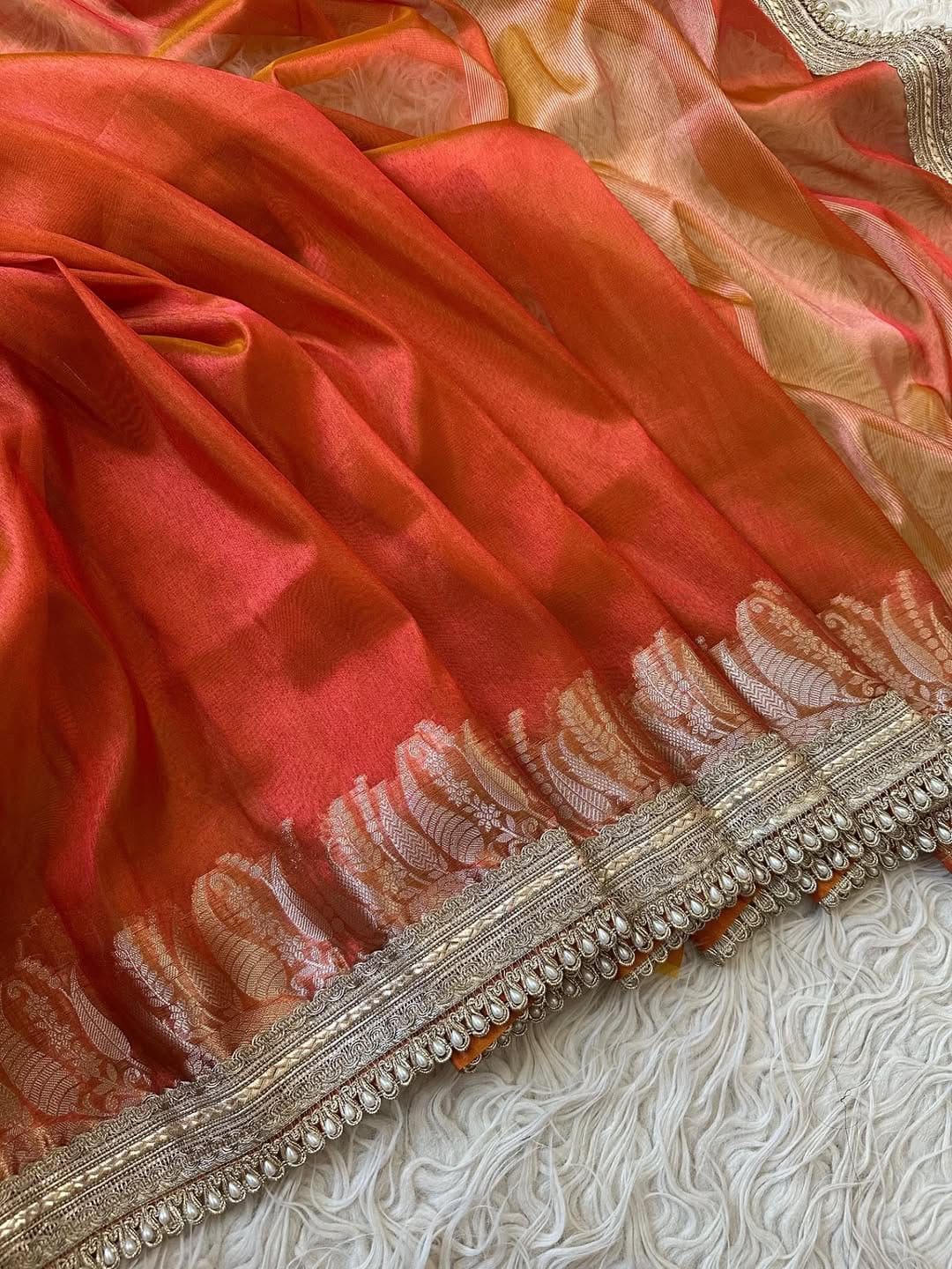 Banarasi Tissue Mirchi Border Soft saree