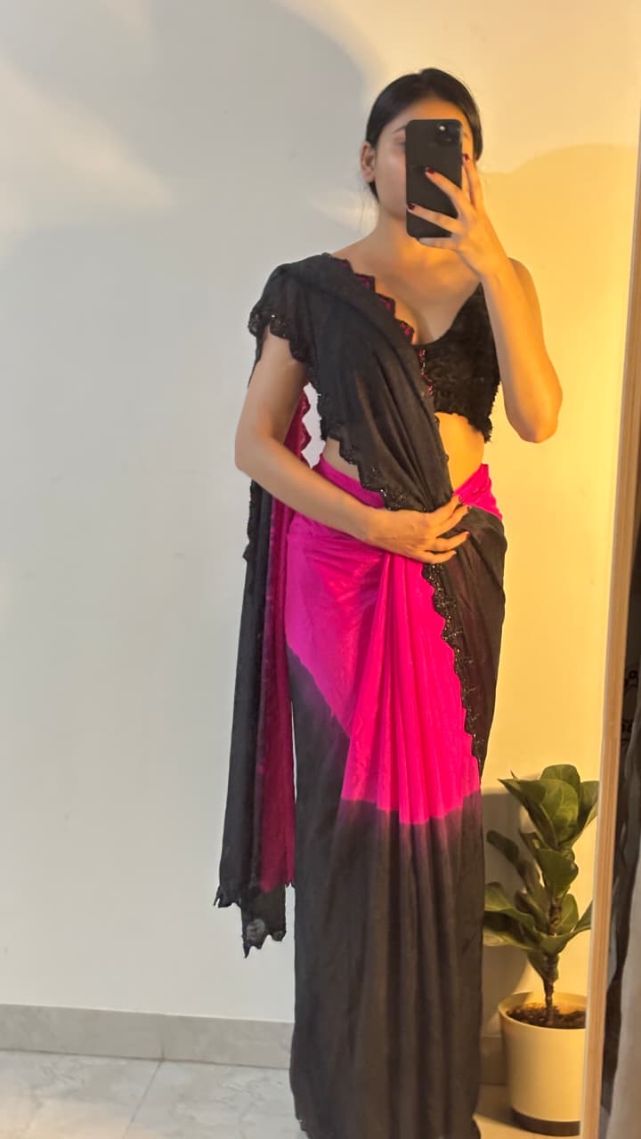 viscose chinnon saree with beautiful cutdana buttis