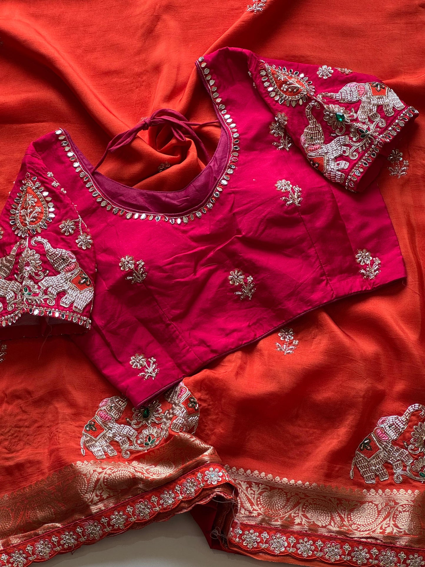 Dola silk saree with beads handwork of elephant