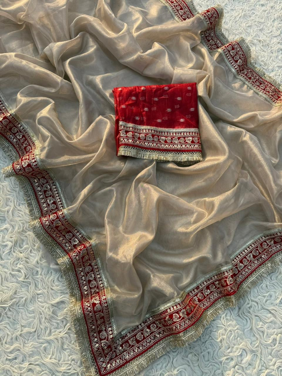 Premium plain tissue silk saree