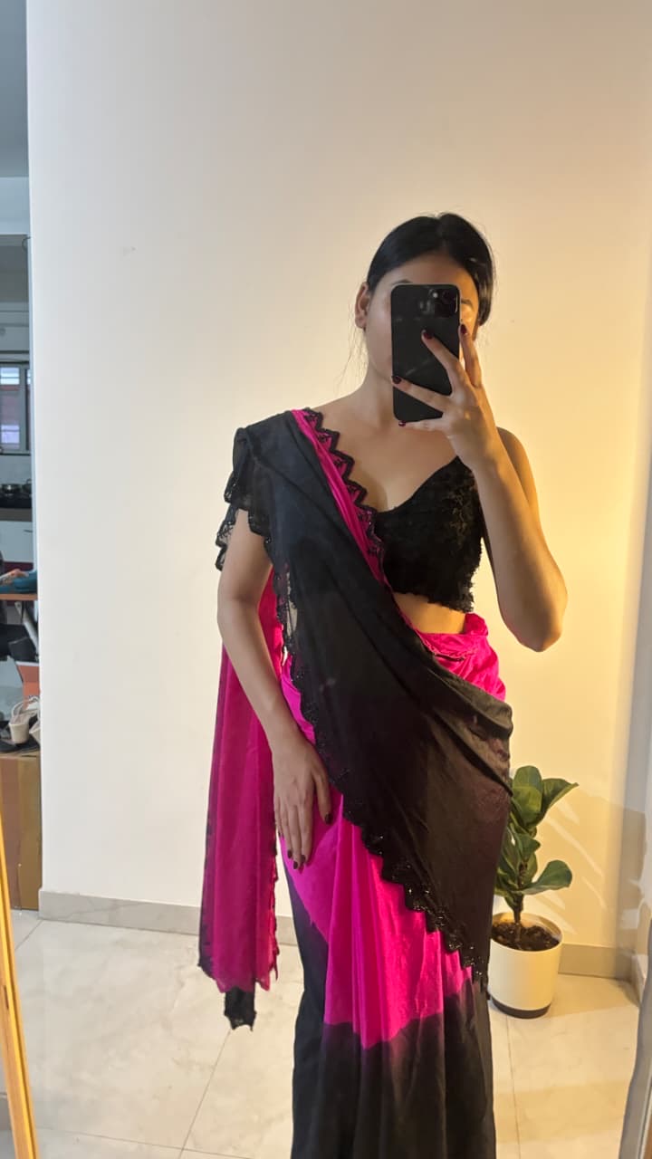 viscose chinnon saree with beautiful cutdana buttis