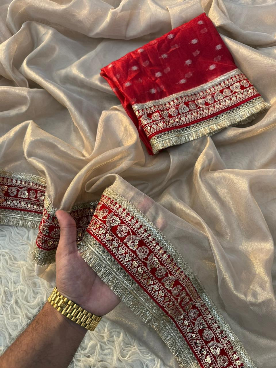 Premium plain tissue silk saree