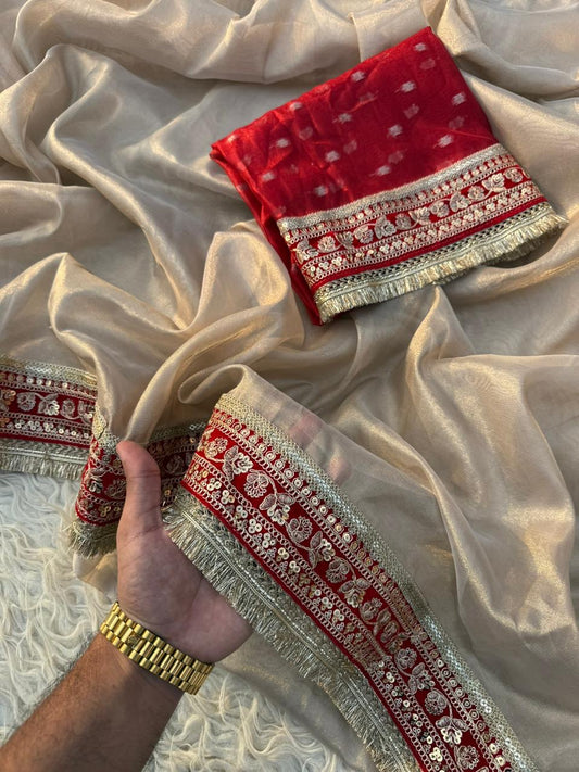 Premium plain tissue silk saree