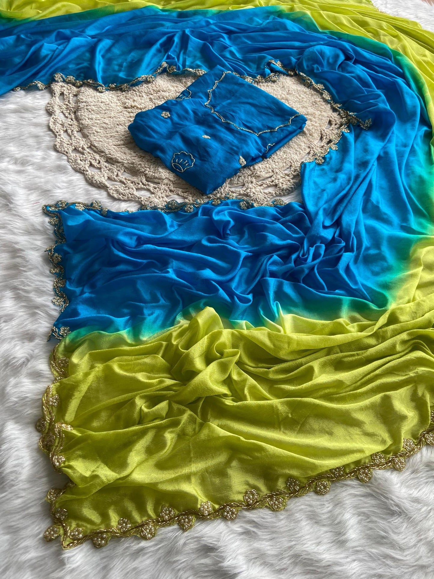 Soft chinnon silk saree