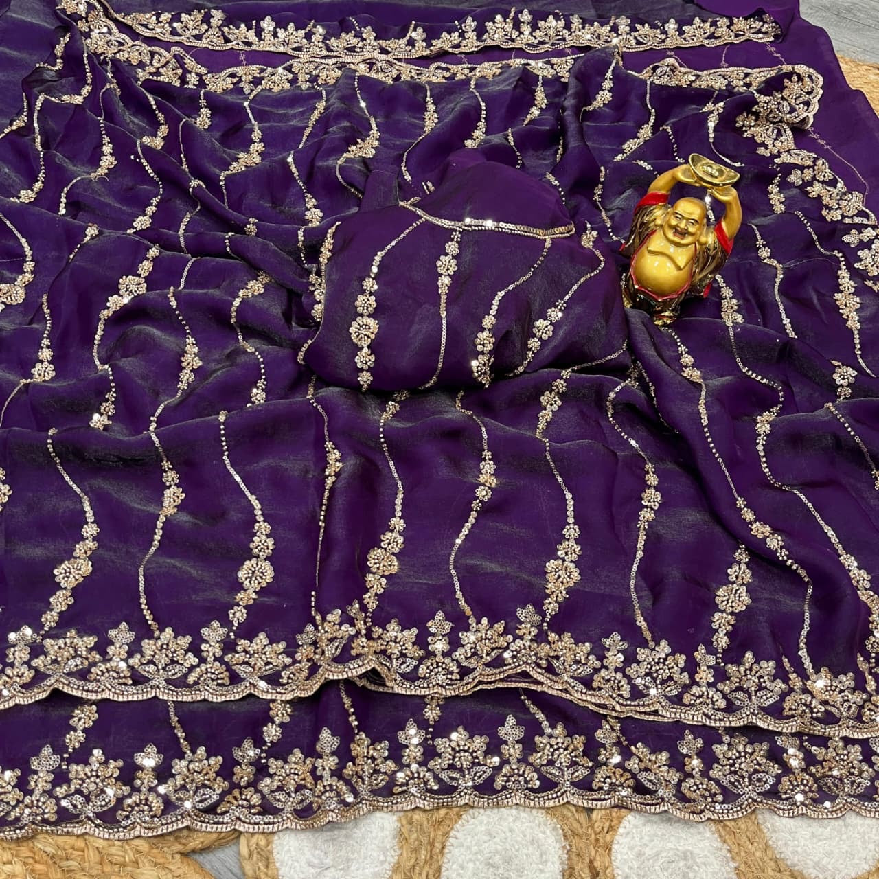 Space silk saree with sequence embroidery