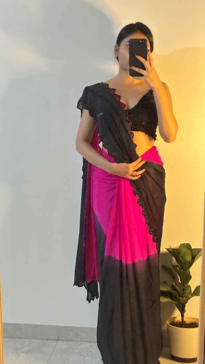 viscose chinnon saree with beautiful cutdana buttis