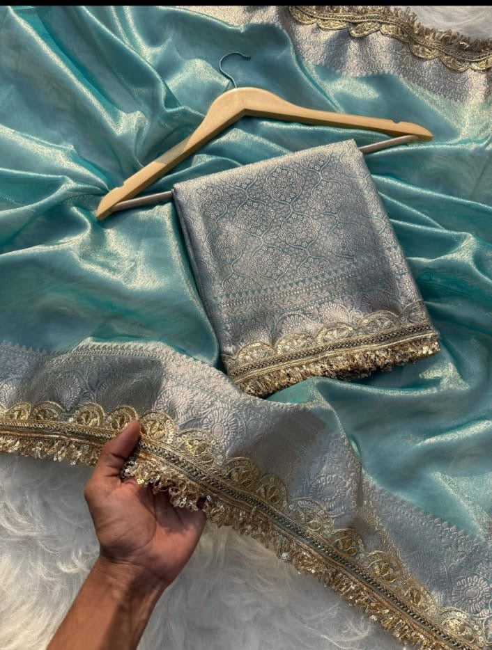 Glass tissue silk saree