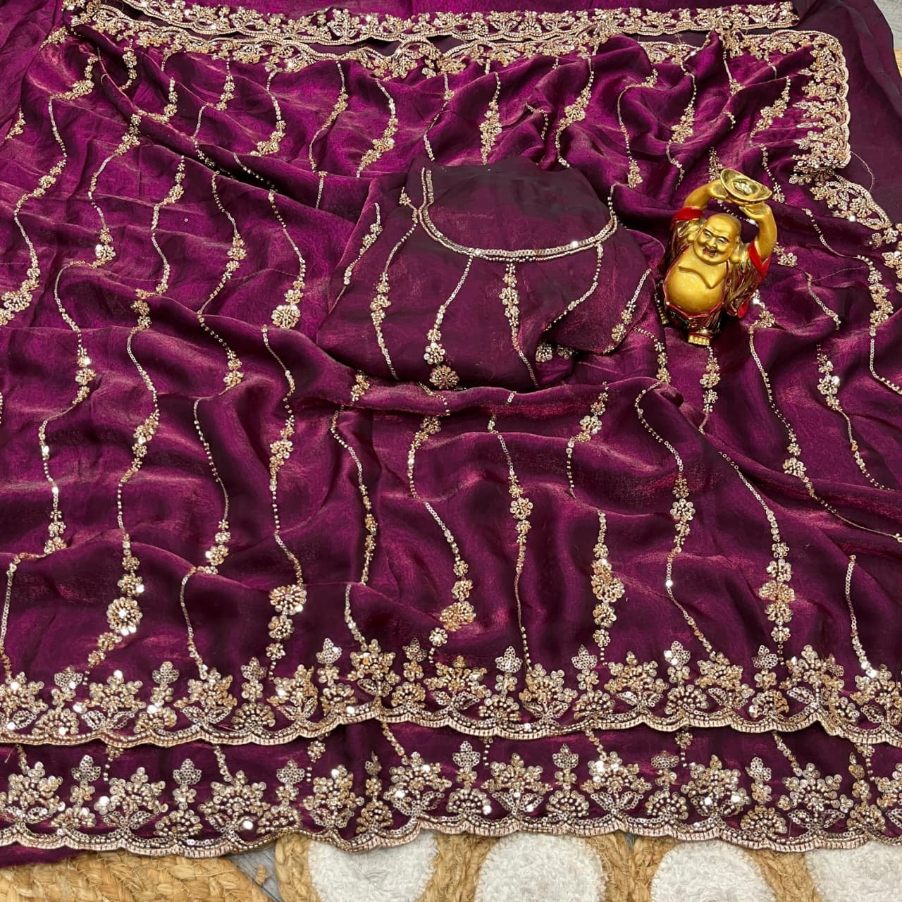 Space silk saree with sequence embroidery