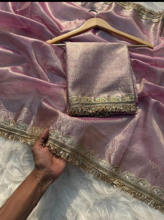 Glass tissue silk saree