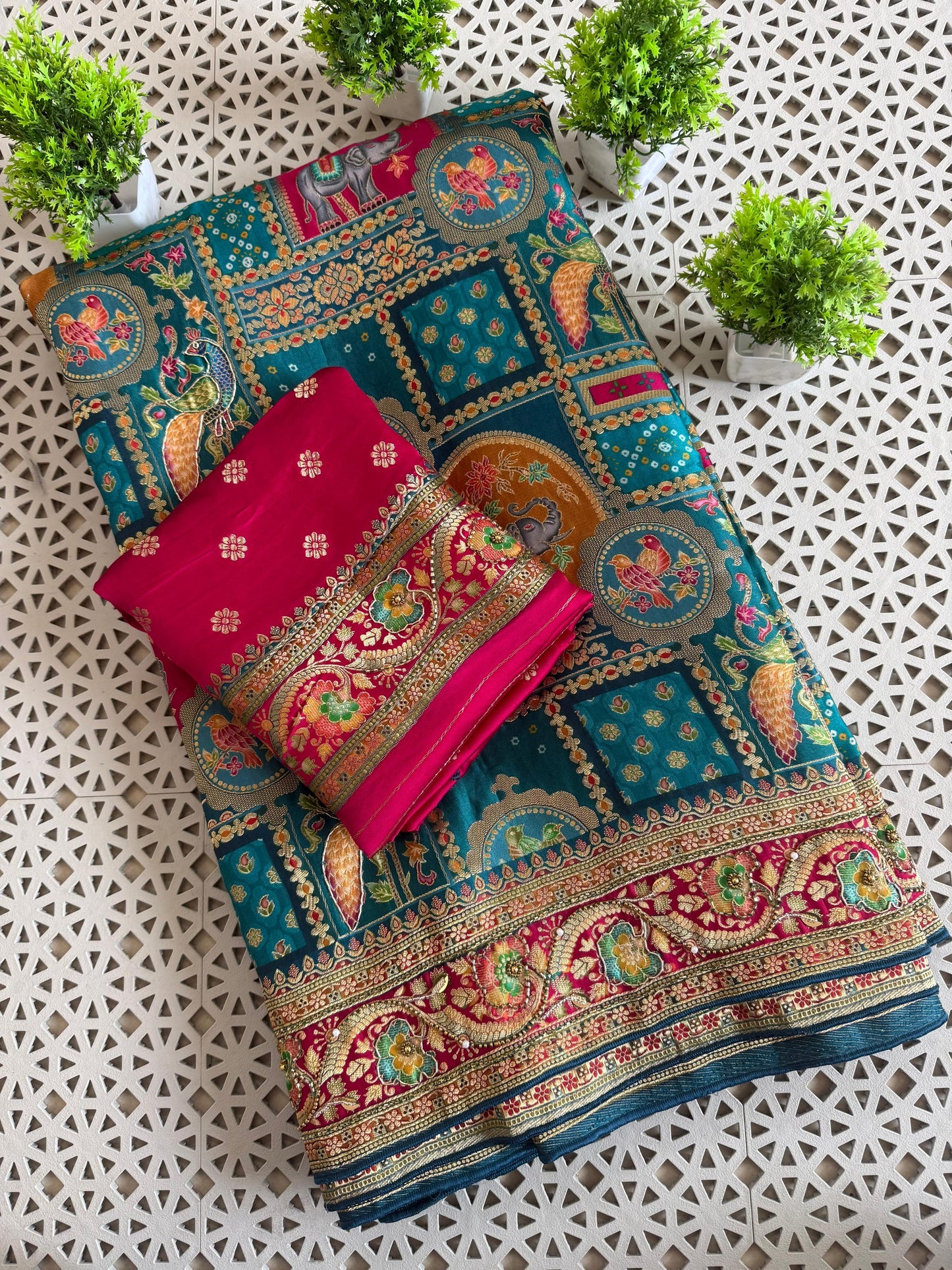 Heavy Pashmina Silk Saree With Zari Weaving Design