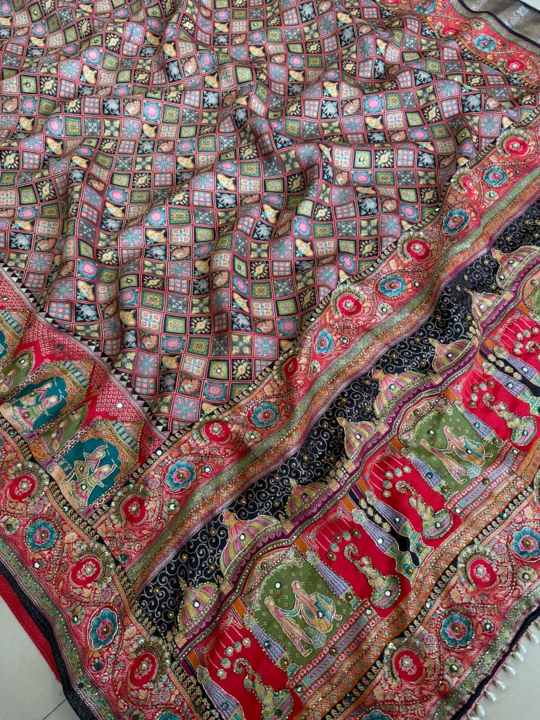 Heavy Pashmina Silk Saree With Zari Weaving Design
