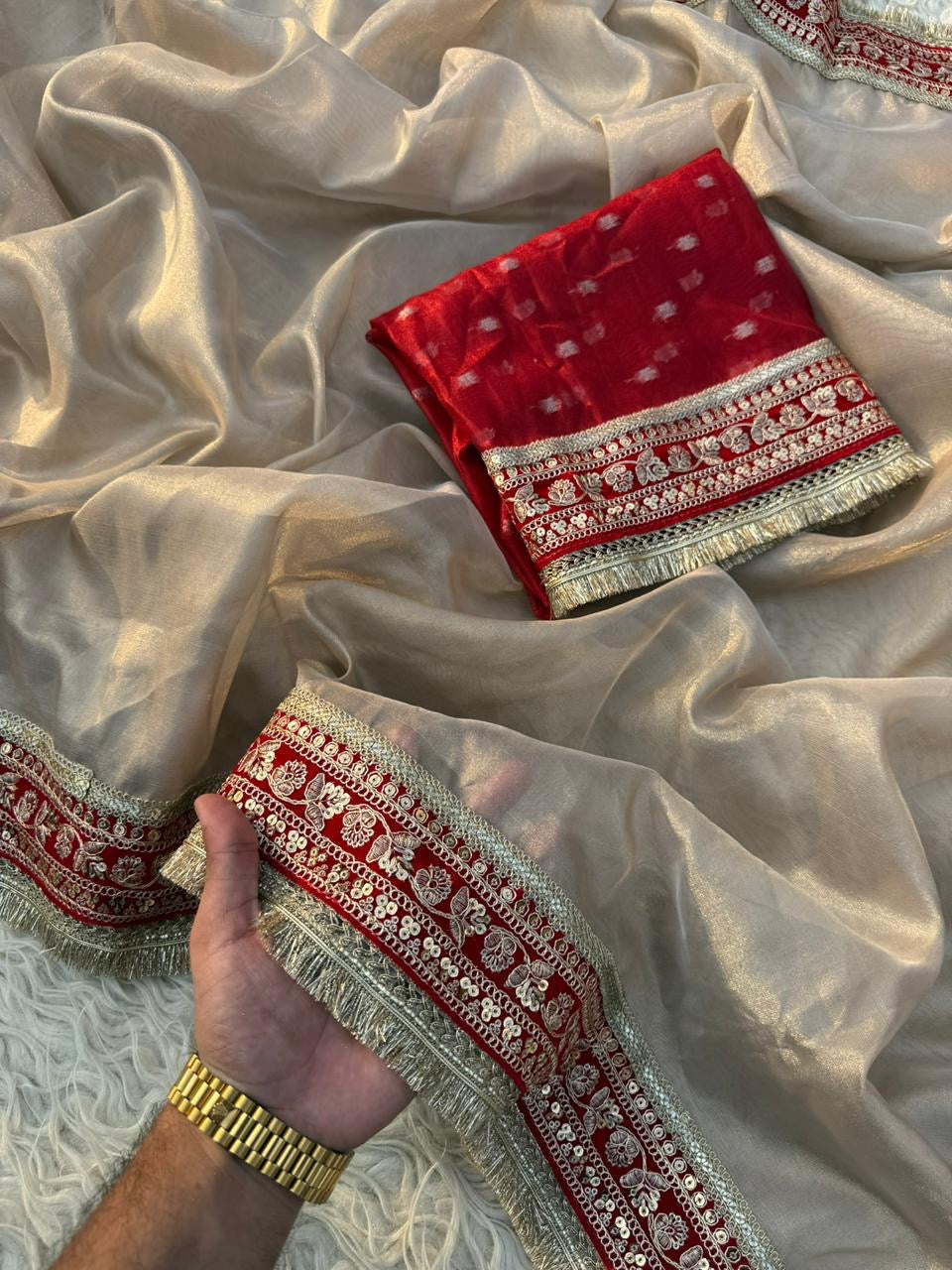 Premium plain tissue silk saree