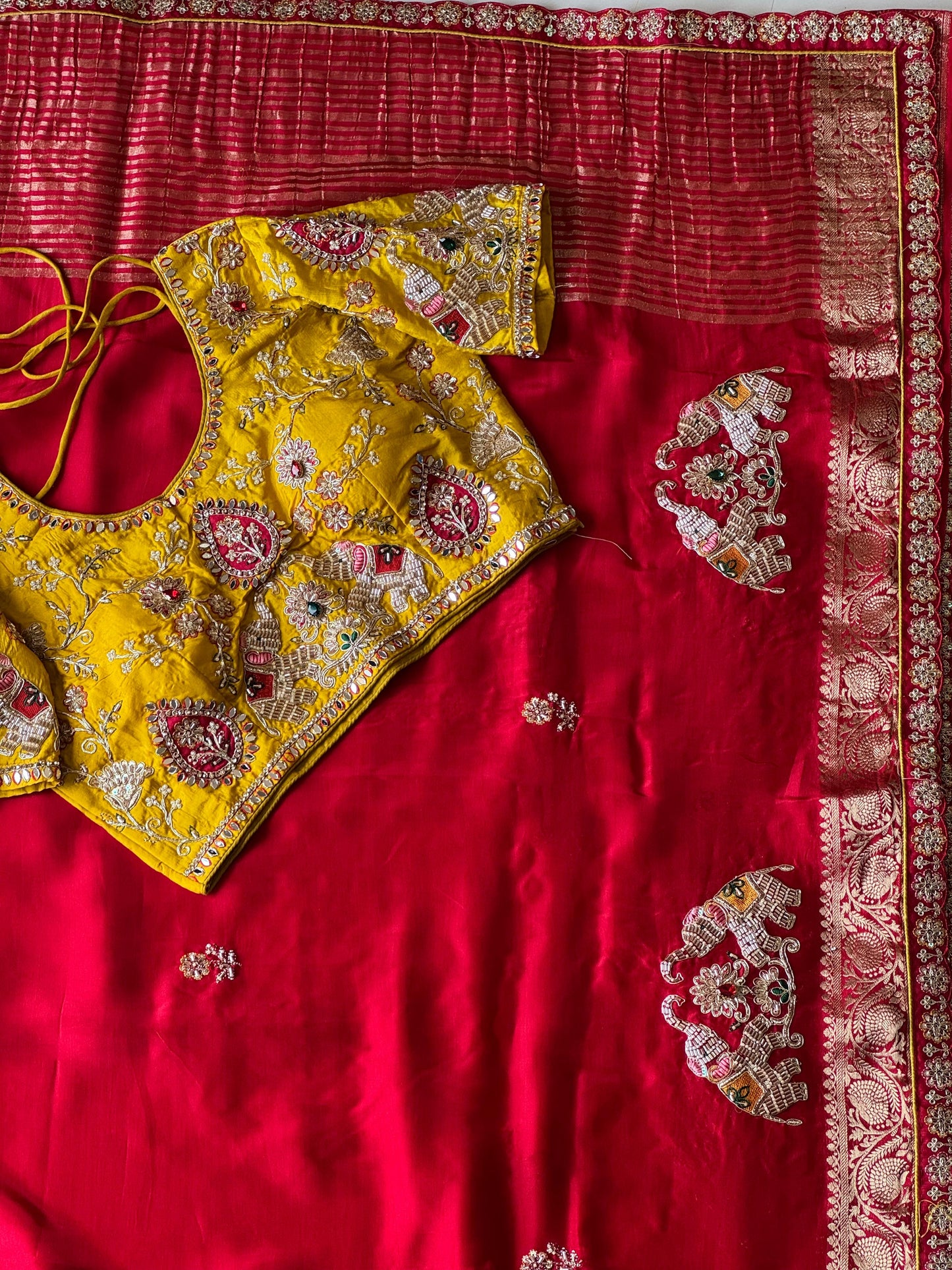 Dola silk saree with beads handwork of elephant