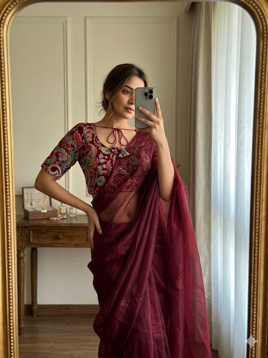 Space satin silk saree