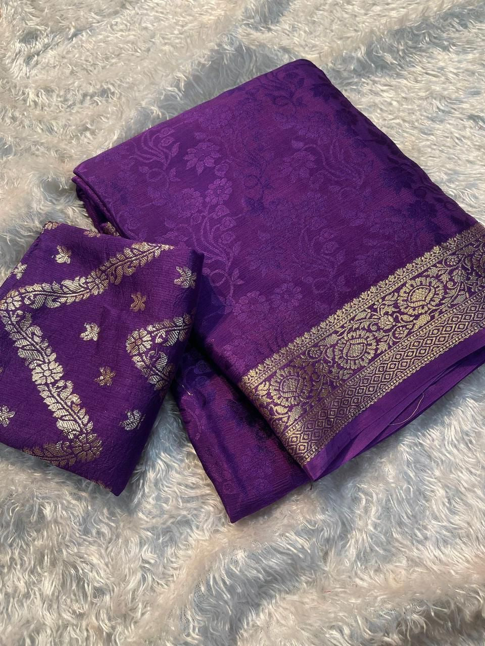 Viscose Chinon  saree