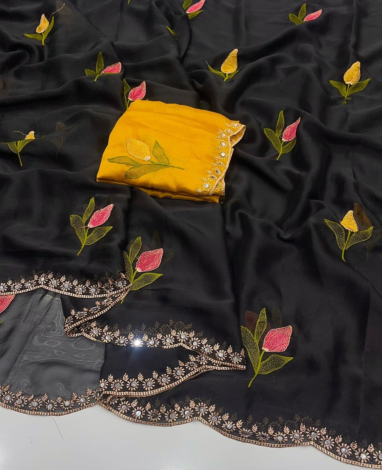 Soft Rangoli silk saree with embroidery work