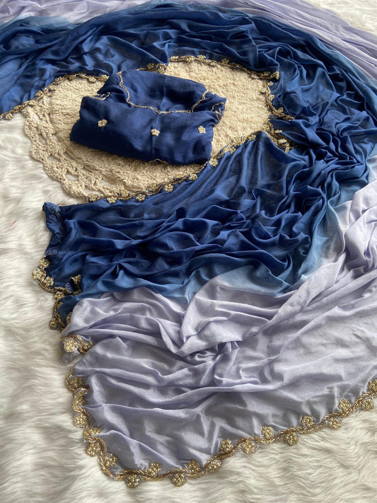 Soft chinnon silk saree