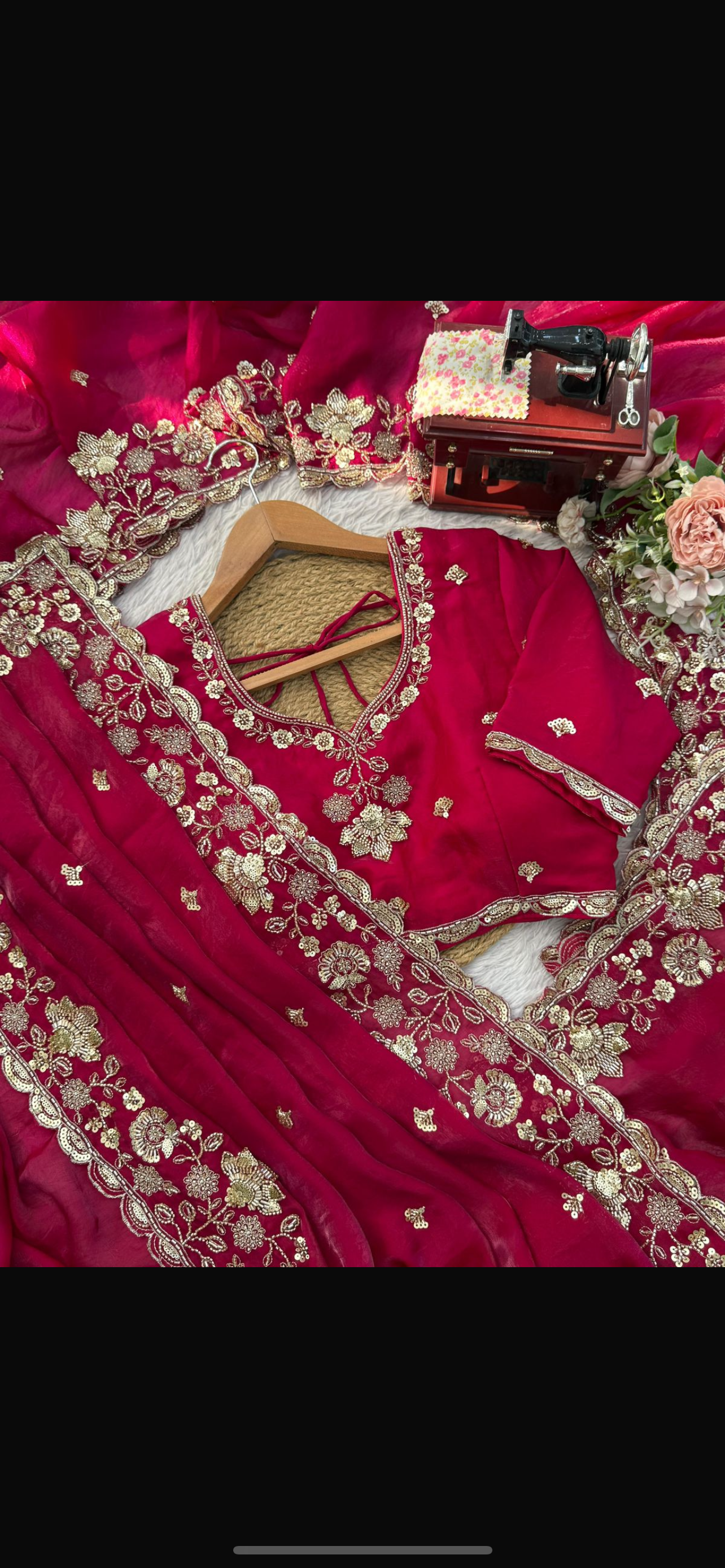 Beautiful satin silk saree with beads work