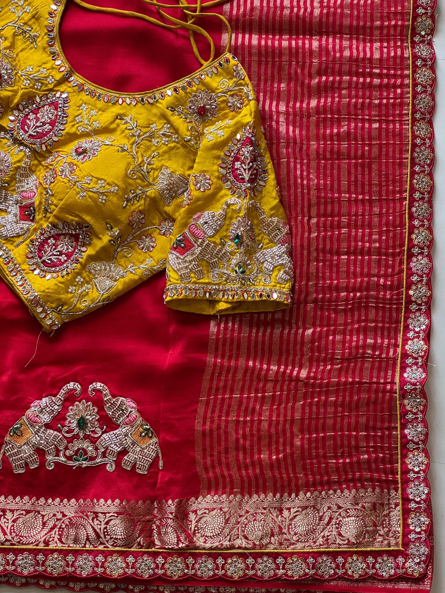 Dola silk saree with beads handwork of elephant